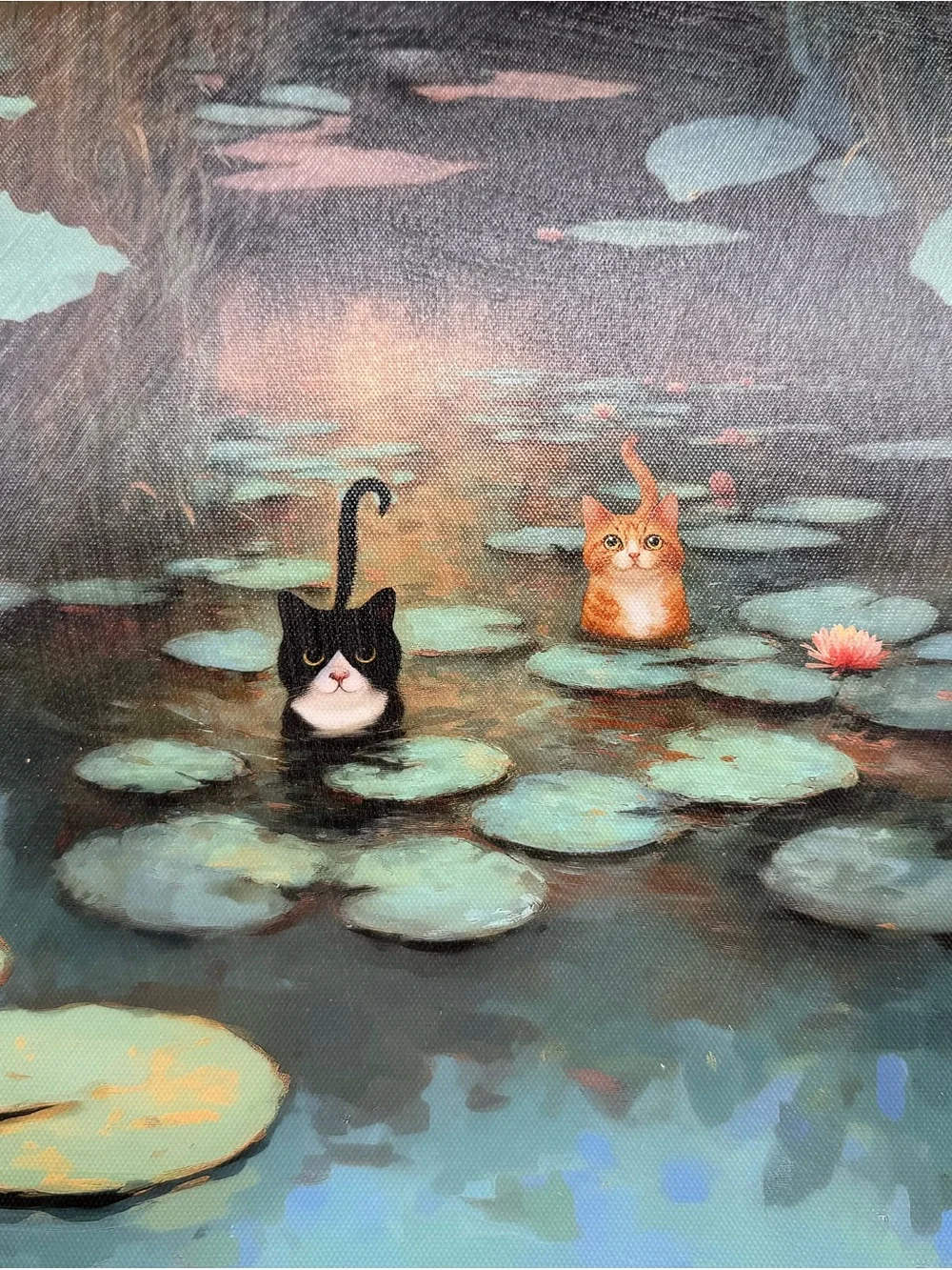 18” Oliver Art Cats in Lily Pond wall art